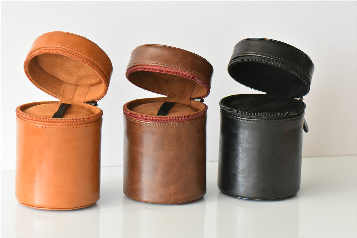 Camera Lens PU Leather Bag Cover for Nikon Canon Sony Fujifilm etc - Size: M / Brown