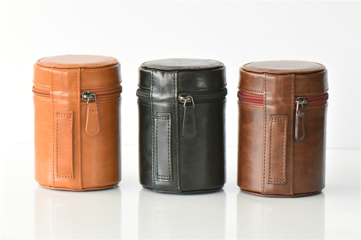 Camera Lens PU Leather Bag Protection Case for Nikon Canon Sony Fujifilm etc - Size: M / Coffee