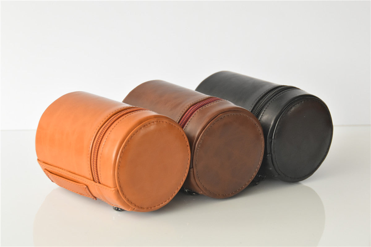 Camera Lens PU Leather Bag Protection Case for Nikon Canon Sony Fujifilm etc - Size: M / Coffee