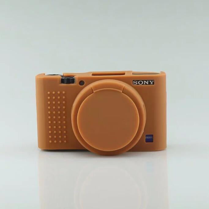 Soft Silicone Protective Shell with Camera Lens Cap for Sony RX100 III/IV/V M3 M4 M5 - Brown