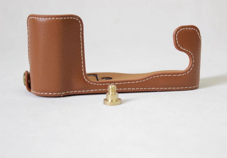 Genuine Cowhide Leather Half Case Cover for Fujifilm X-A5 Digital Camera - Brown