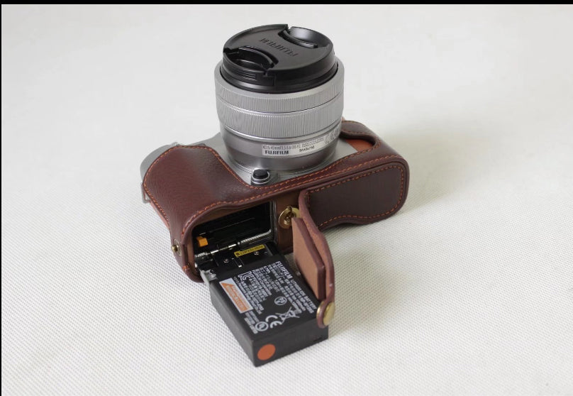 Genuine Cowhide Leather Half Protective Bag for Fujifilm X-A5 Digital Camera - Coffee