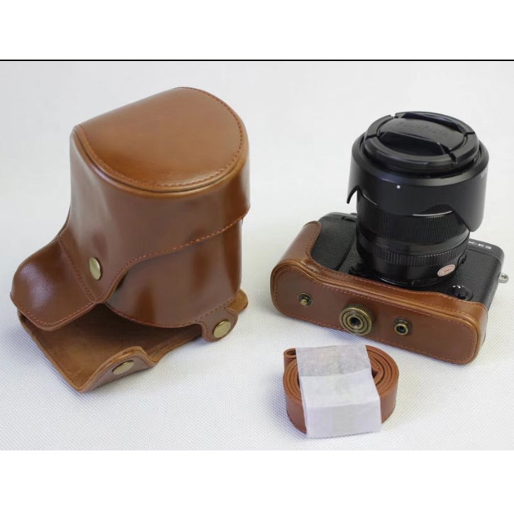 PU Leather Case Bag with Strap for Fujifilm X-E3 Camera - Brown