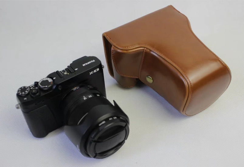 PU Leather Case Bag with Strap for Fujifilm X-E3 Camera - Brown
