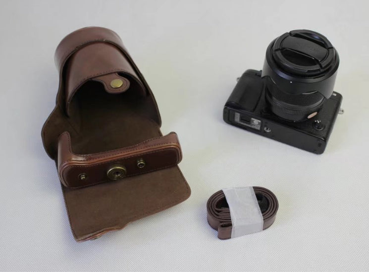 PU Leather Shell Case Bag with Strap for Fujifilm X-E3 Camera - Coffee