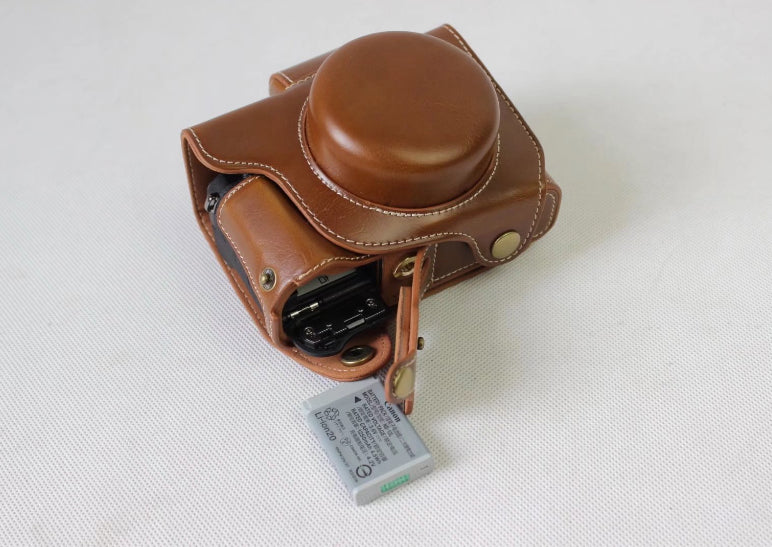 PU Leather Protective Cover + Strap + Camera Lens Bag for Canon Powershot G1XIII - Brown