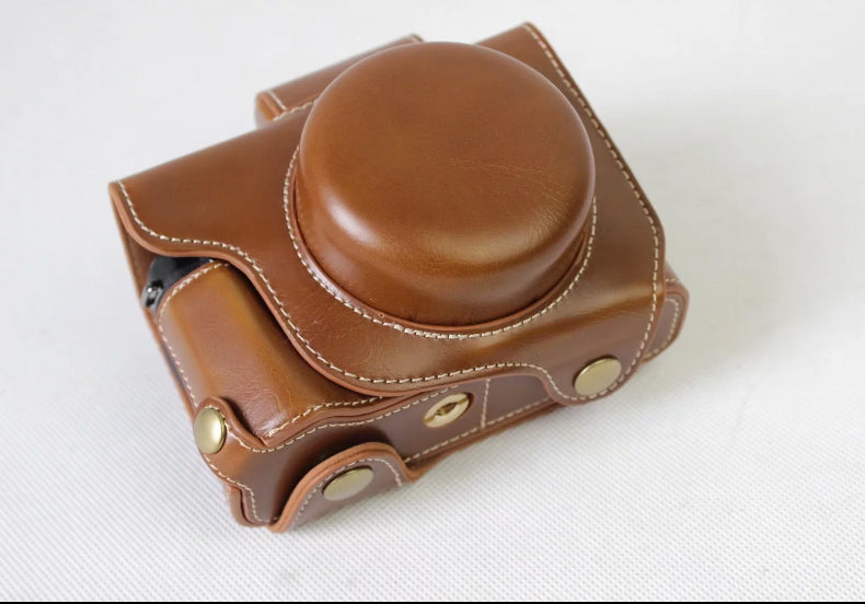 PU Leather Protective Cover + Strap + Camera Lens Bag for Canon Powershot G1XIII - Brown