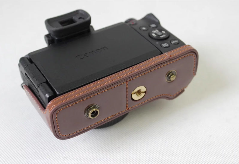PU Leather Protection Pouch Case + Strap + Camera Lens Bag for Canon Powershot G1XIII - Coffee