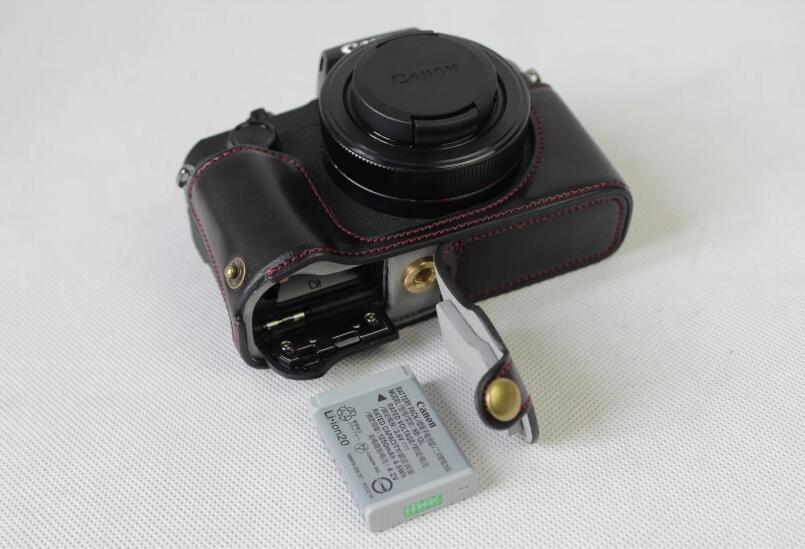 PU Leather Half Camera Case Bag for Canon Powershot G1XIII - Black