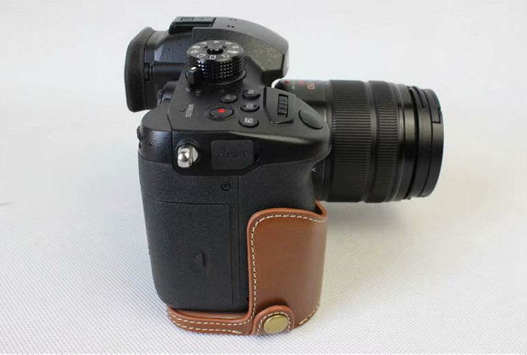 PU Leather Half Camera Case Bag for Panasonic DMC-GH5GK - Brown
