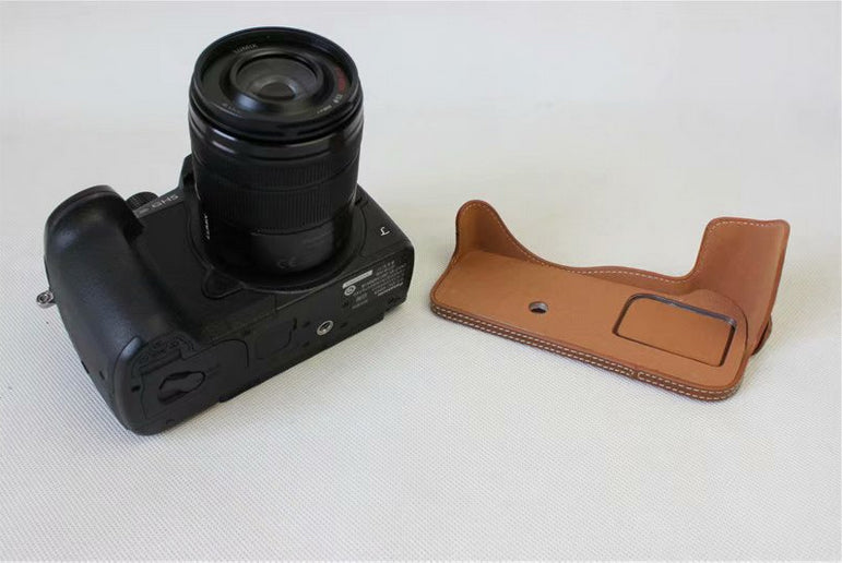 PU Leather Half Camera Case Bag for Panasonic DMC-GH5GK - Brown