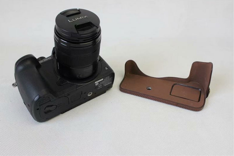PU Leather Half Camera Protective Case for Panasonic DMC-GH5GK - Coffee