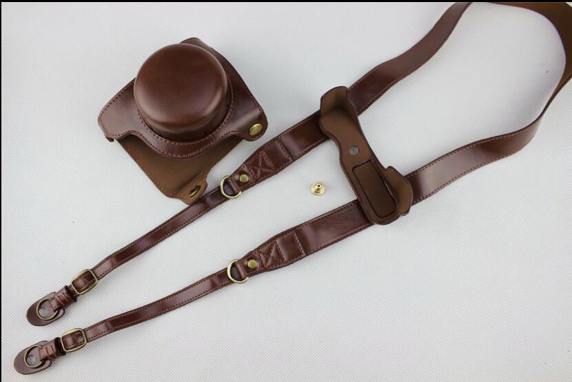 Coffee - Detachable Base PU Leather Camera Protection Pouch + Strap for Panasonic GF10