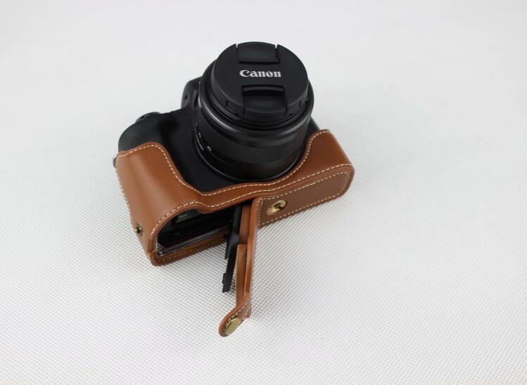 Genuine Leather Half Bottom Camera Cover for for Canon EOS M50 - Brown