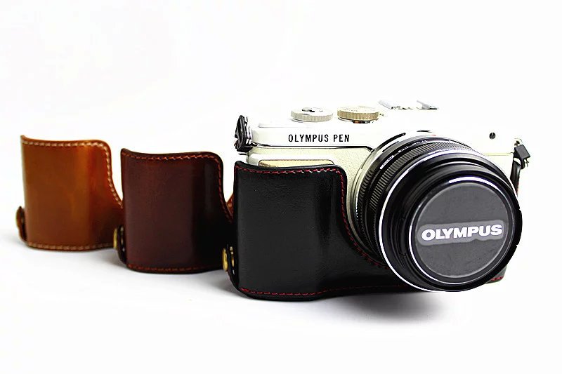 PU Leather Bottom Camera Half Case Bag for Olympus E-PL7 / E-PL8 / E-PL9 - Brown