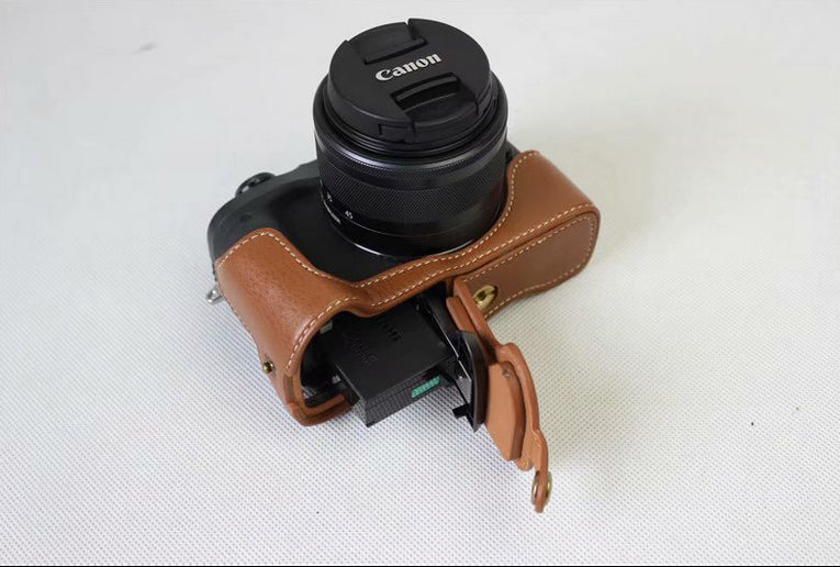Genuine Cowhide Leather Half Case Bag for Canon EOS M6 Digital Camera - Brown