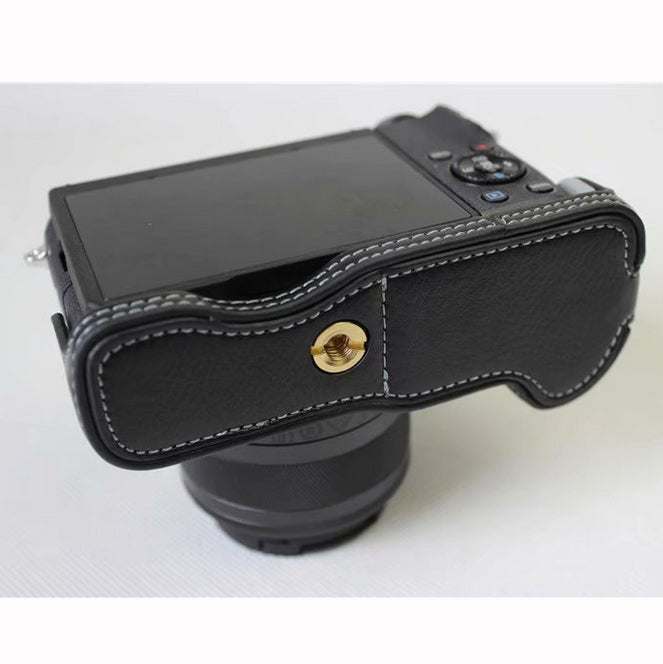 Genuine Cowhide Leather Half Protective Bag for Canon EOS M6 Digital Camera - Black