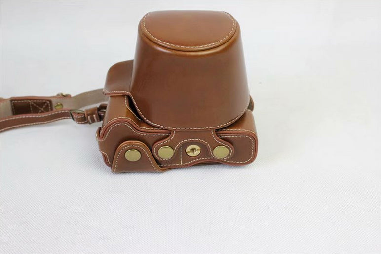PU Leather Case Bag Protector + Strap + Camera Lens Bag for Canon EOS M6 with 15-45mm Lens - Brown
