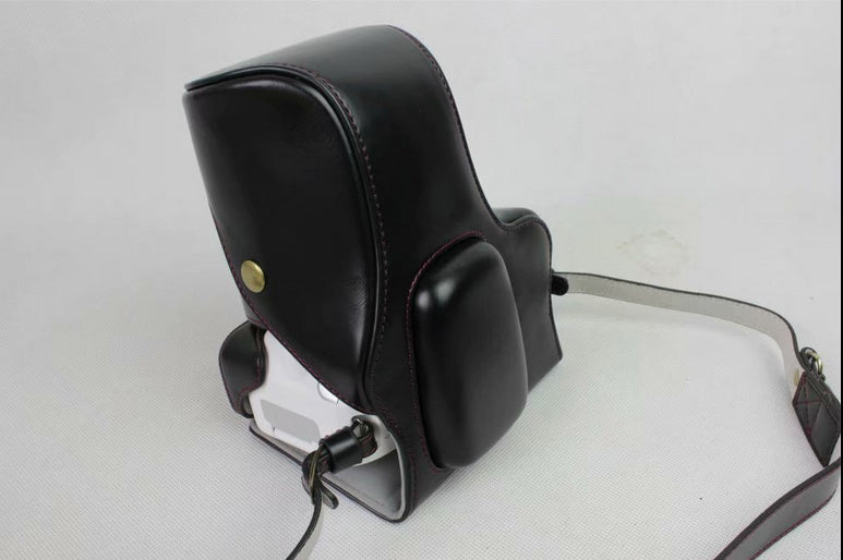 PU Leather Protective Bag + Strap + Camera Lens Bag for Canon EOS 200D - Black