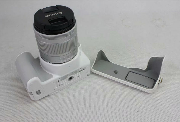 PU Leather Protection Bag + Strap + Camera Lens Bag for Canon EOS 200D - White