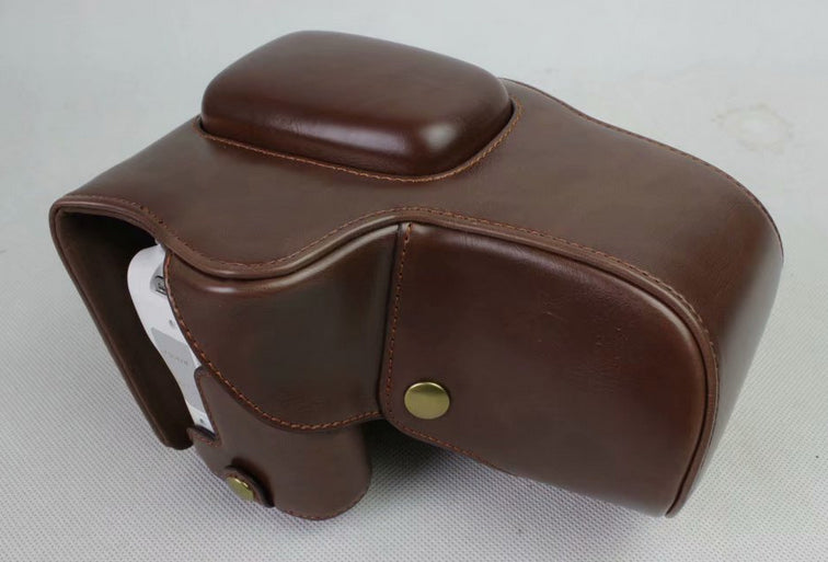 PU Leather Case Bag Protector + Strap + Camera Lens Bag for Canon EOS 200D - Coffee