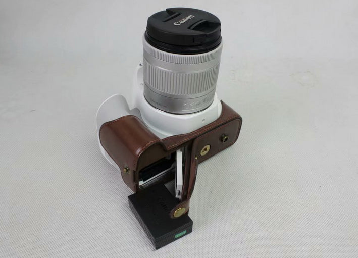 PU Leather Case Bag Protector + Strap + Camera Lens Bag for Canon EOS 200D - Coffee