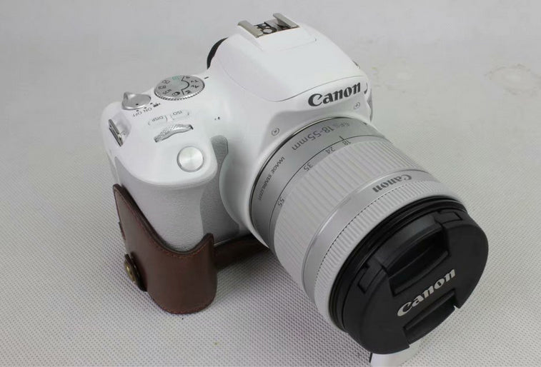 PU Leather Case Bag Protector + Strap + Camera Lens Bag for Canon EOS 200D - Coffee