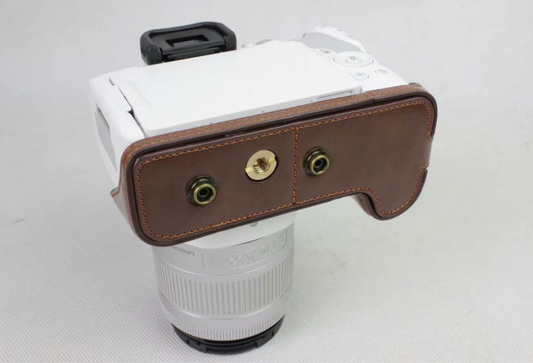 PU Leather Case Bag Protector + Strap + Camera Lens Bag for Canon EOS 200D - Coffee