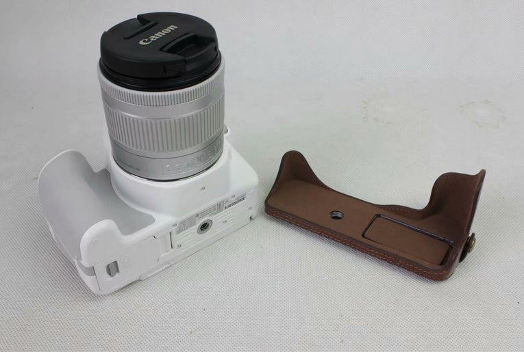 PU Leather Case Bag Protector + Strap + Camera Lens Bag for Canon EOS 200D - Coffee
