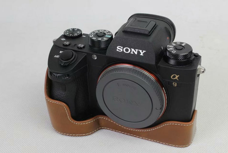 Half Camera PU Leather Protective Shell for Sony ILCE-9 / A9 / A7RM3 A7RIII - Brown