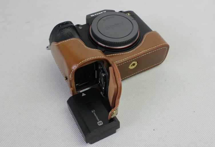 Half Camera PU Leather Protective Shell for Sony ILCE-9 / A9 / A7RM3 A7RIII - Brown