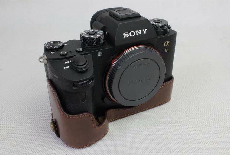 Half Camera PU Leather Protection Shell for Sony ILCE-9 / A9 / A7RM3 A7RIII - Coffee