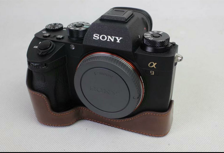 Half Camera PU Leather Protection Shell for Sony ILCE-9 / A9 / A7RM3 A7RIII - Coffee