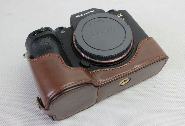 Half Camera PU Leather Protection Shell for Sony ILCE-9 / A9 / A7RM3 A7RIII - Coffee