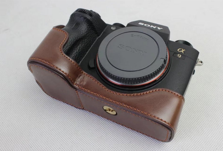Half Camera PU Leather Protection Shell for Sony ILCE-9 / A9 / A7RM3 A7RIII - Coffee