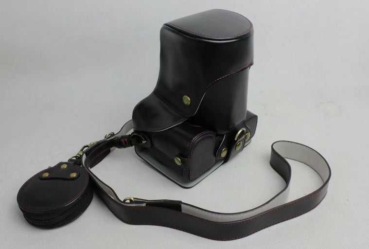 PU Leather Protective Bag + Strap + Camera Lens Bag for Sony ILCE-9 / A9 / A7RM3 A7RIII - Black