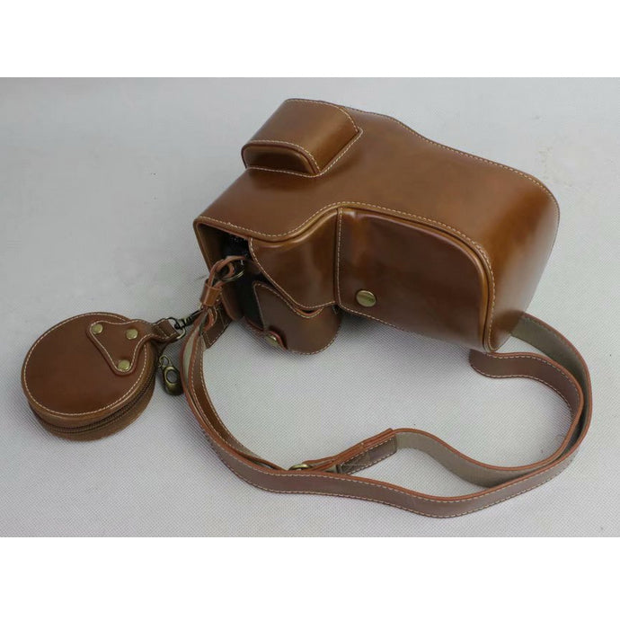 PU Leather Protective Pouch + Strap + Camera Lens Bag for Sony ILCE-9 / A9 / A7RM3 A7RIII - Brown