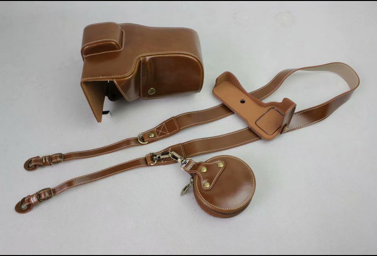 PU Leather Protective Pouch + Strap + Camera Lens Bag for Sony ILCE-9 / A9 / A7RM3 A7RIII - Brown