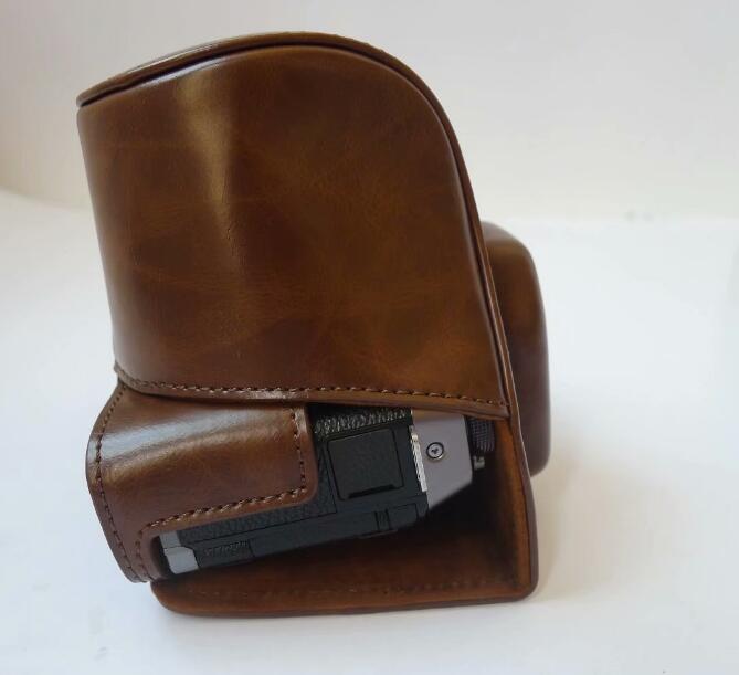 PU Leather Camera Protection Case Cover + Strap for Fujifilm X-T100 - Coffee