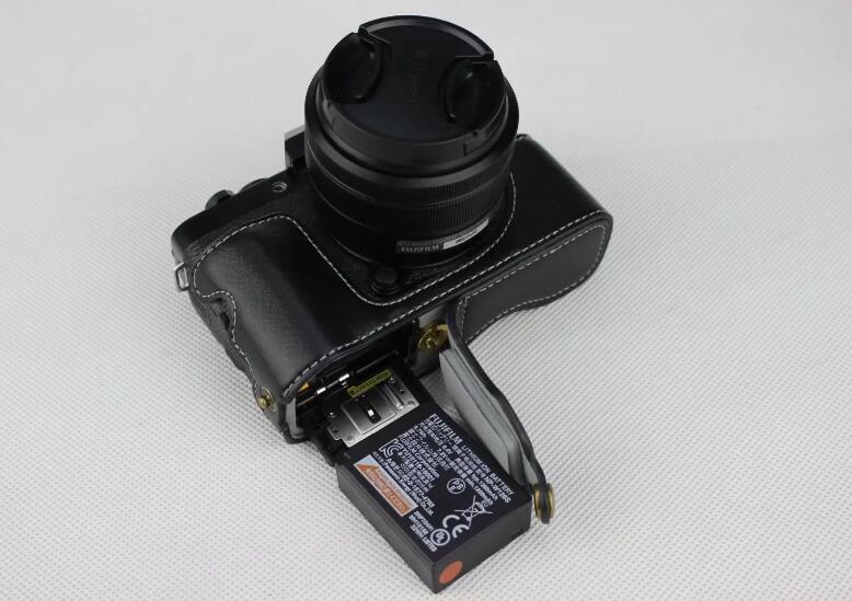 Genuine Leather Half Bottom Camera Protective Case for Fujifilm X-T100 - Black