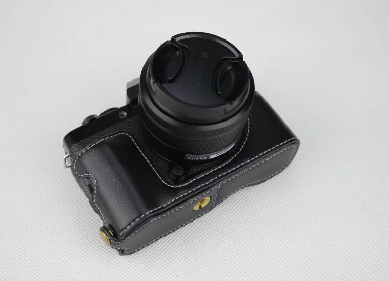 Genuine Leather Half Bottom Camera Protective Case for Fujifilm X-T100 - Black