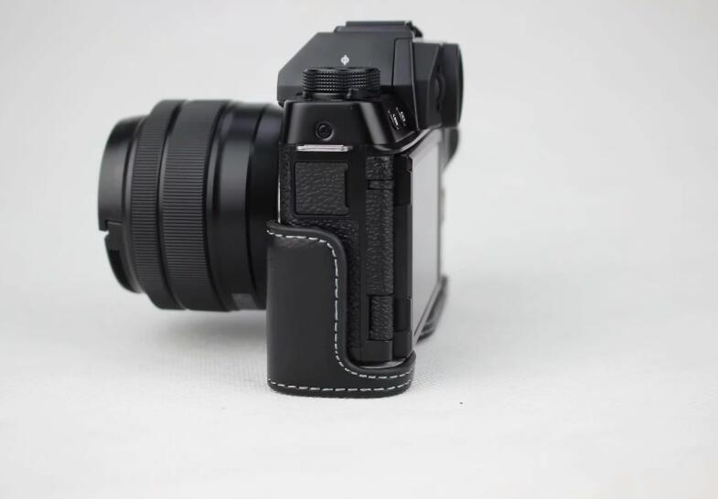 Genuine Leather Half Bottom Camera Protective Case for Fujifilm X-T100 - Black
