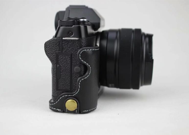 Genuine Leather Half Bottom Camera Protective Case for Fujifilm X-T100 - Black