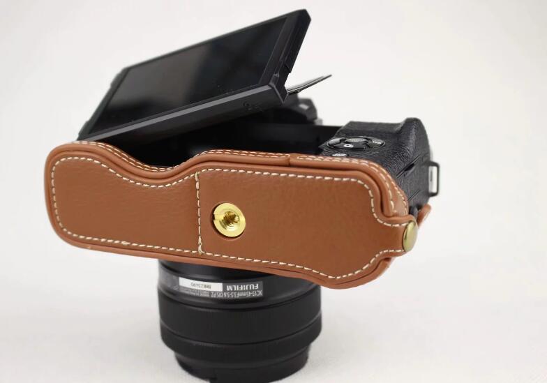 Genuine Leather Half Bottom Camera Protector Cover for Fujifilm X-T100 - Brown