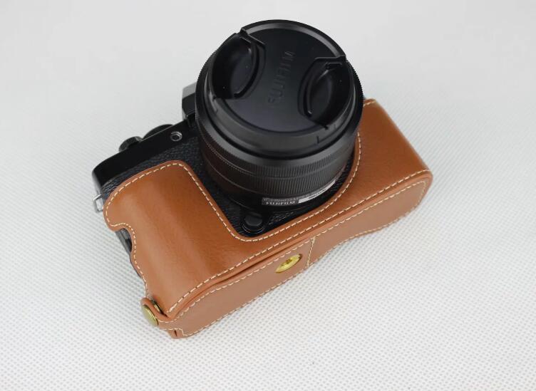 Genuine Leather Half Bottom Camera Protector Cover for Fujifilm X-T100 - Brown