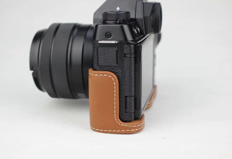 Genuine Leather Half Bottom Camera Protector Cover for Fujifilm X-T100 - Brown
