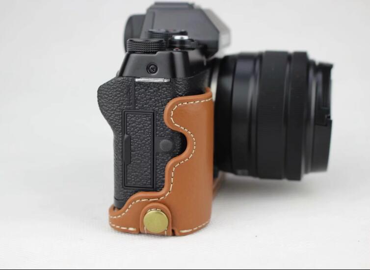 Genuine Leather Half Bottom Camera Protector Cover for Fujifilm X-T100 - Brown