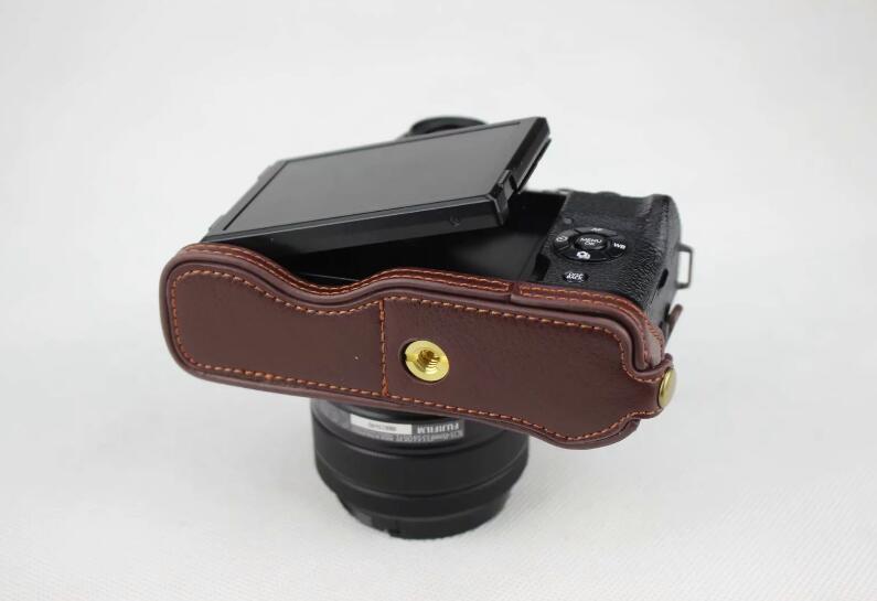 Genuine Leather Half Bottom Camera Protection Shell for Fujifilm X-T100 - Coffee