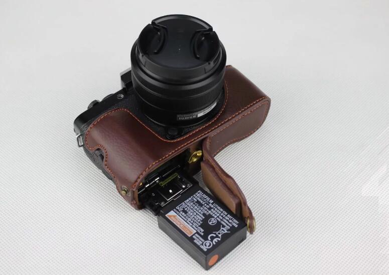 Genuine Leather Half Bottom Camera Protection Shell for Fujifilm X-T100 - Coffee