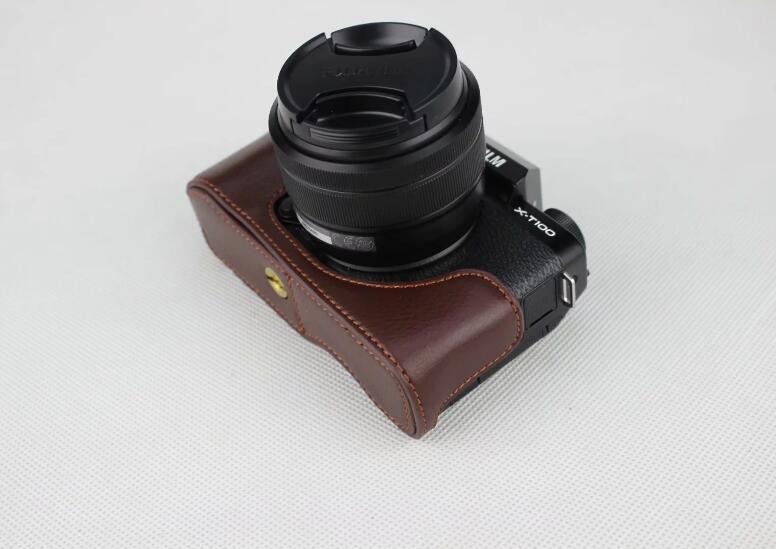 Genuine Leather Half Bottom Camera Protection Shell for Fujifilm X-T100 - Coffee